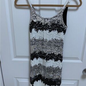 Flowers by Zoe Sequin Mini Dress - Black, Silver, White